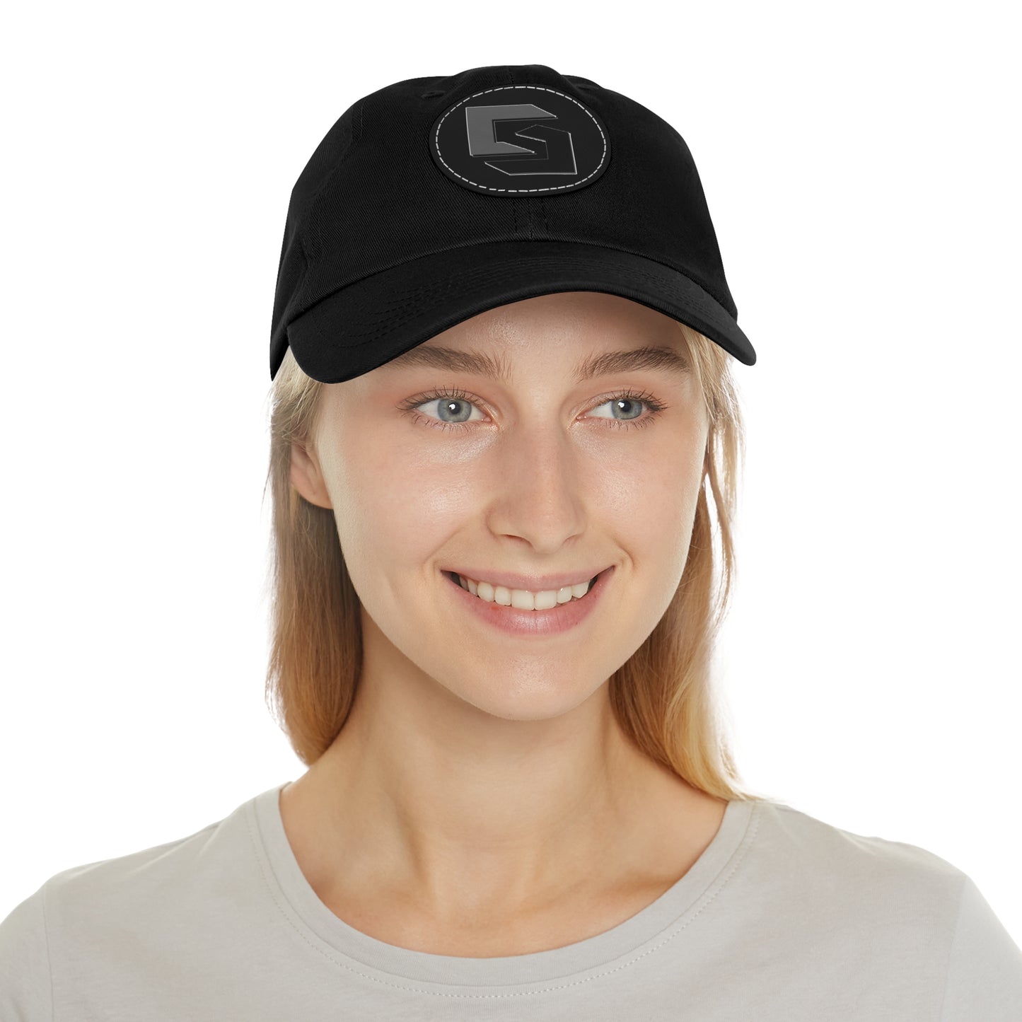 Cutesy Leather Patch Dad Hat — Black (Monochrome Monogram)