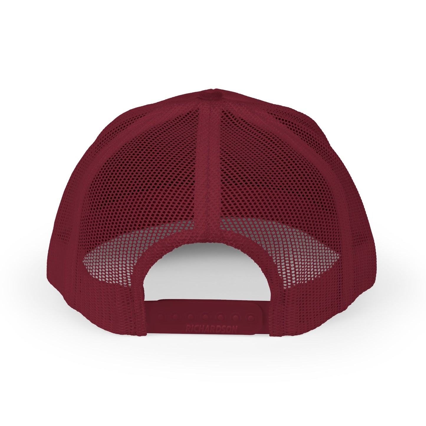 Cutesy Mesh Snapback Trucker Cap — Burgundy (White Outline Monogram)