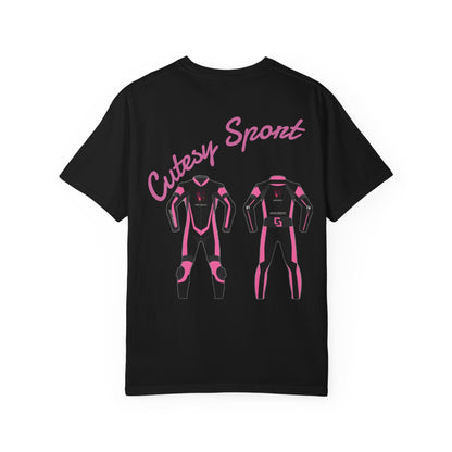 Cutesy Sport Garment-Dyed Tee — Pink Monogram Front & Race-Suit Back