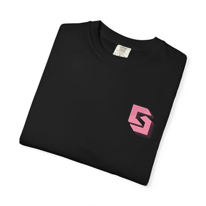 Cutesy Sport Garment-Dyed Tee — Pink Monogram Front & “Cute moves / Strong vibes” Back