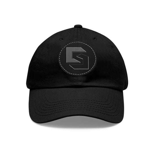 Cutesy Leather Patch Dad Hat — Black (Monochrome Monogram)