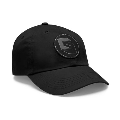 Cutesy Leather Patch Dad Hat — Black (Monochrome Monogram)
