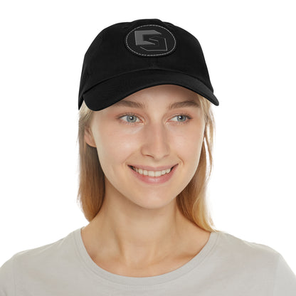 Cutesy Leather Patch Dad Hat — Black (Monochrome Monogram)